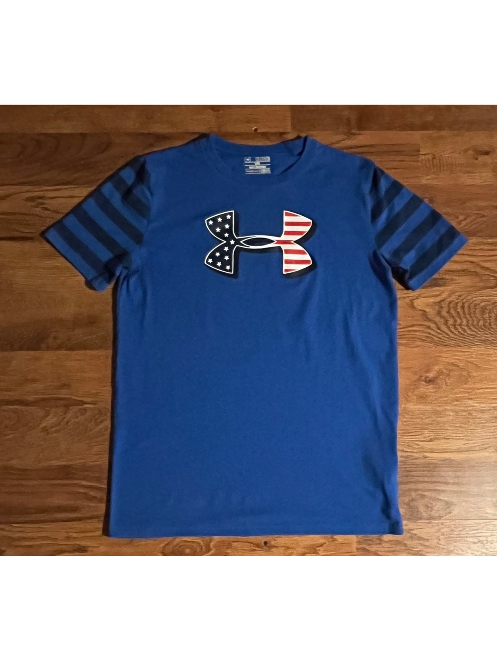 Under Armour Blue Loose Fit HeatGear T-Shirt with American-旗